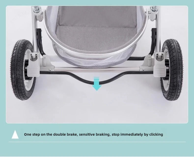 High landscape baby stroller, natural rubber wheels, aluminum alloy material, lightweight folding four-wheel stroller