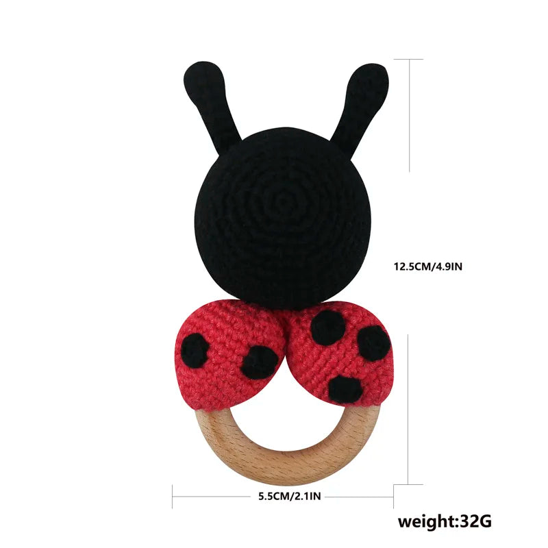 1Pc Wooden Crochet Bunny Rattle Toy Wood Ring Baby Teether Rodent Baby Gym Mobile Rattles Custom Name Educational Toys