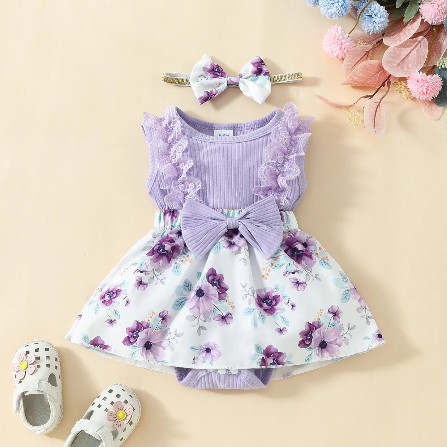 2024 Newborn Baby Girl Dress Sleeveless Lace Triangle Sweetheart 0-1 Year Old Baby Flower Bow Dress Headband