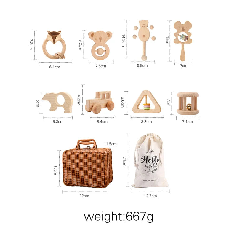 1set Baby Rattle Wooden Crochet Elephant Bells Music Teething Bracelet Pacifier Dummy Clips Gym Play Rodent Baby Products Toy