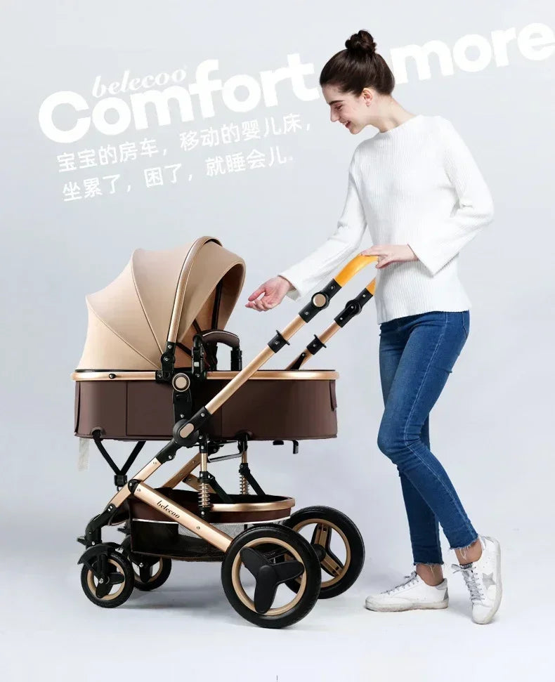 Baby stroller 3 in 1 with car seat 530D baby carriage removed sleeping basket two-way travel stroller High quality Belecoo